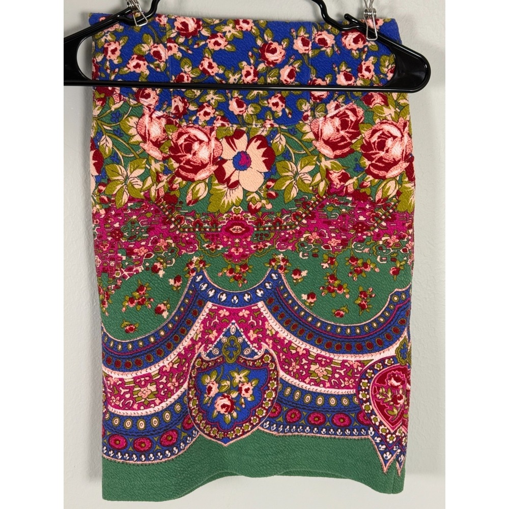 Maeve Anthropologie Floral Paisley Pencil Skirt Green Blue Pink US 2